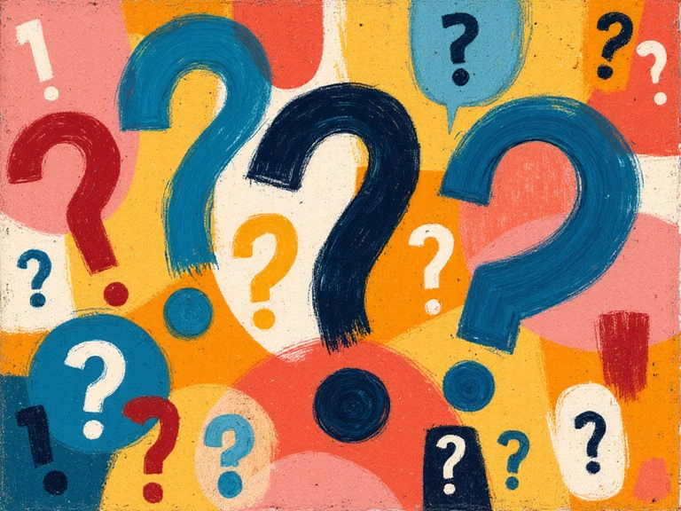 Abstract image of question marks and thought bubbles representing frequently asked questions.