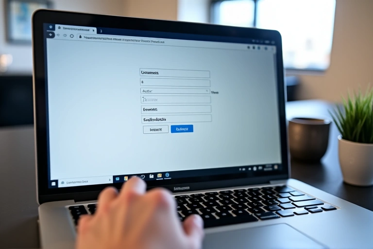 Laptop z formularzem rejestracyjnym na ekranie
